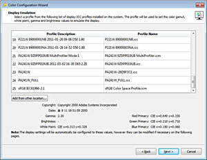 ICC profile emulation settings