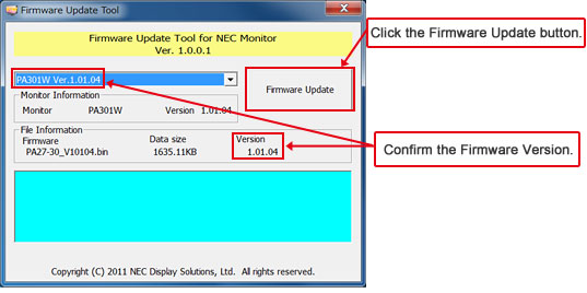 4-3. Press the "Firmware Update". During the firmware update, the display LED will blink rapidly. The firmware update process takes from 2 to 10 minutes.