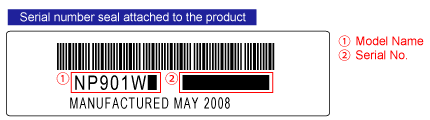 Serial number seal attached to the product