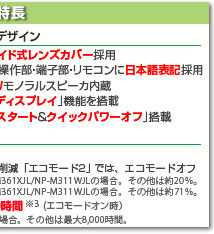 ViewLight NP-M361XJL/NP-M311XJL/NP-M271XJL/NP-M311WJL/NP-M271WJL  主な特長